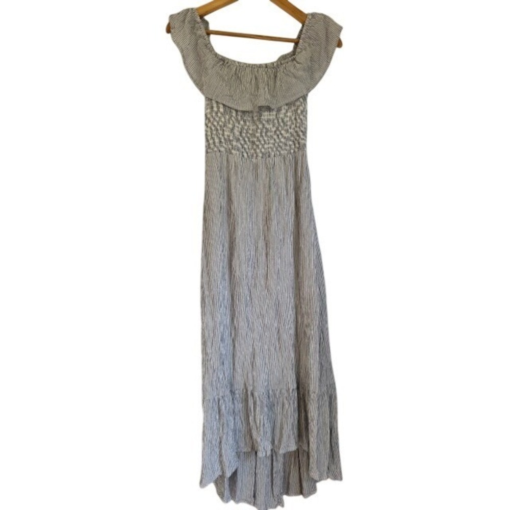 Abercrombie & Fitch‎ Blue White Striped Smocked High Low Maxi Dress XSP